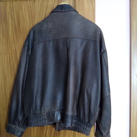 Men's Vintage Brown Distressed Leather Aviator Bomber Jacket Size Extra Large - Picture 9 of 15